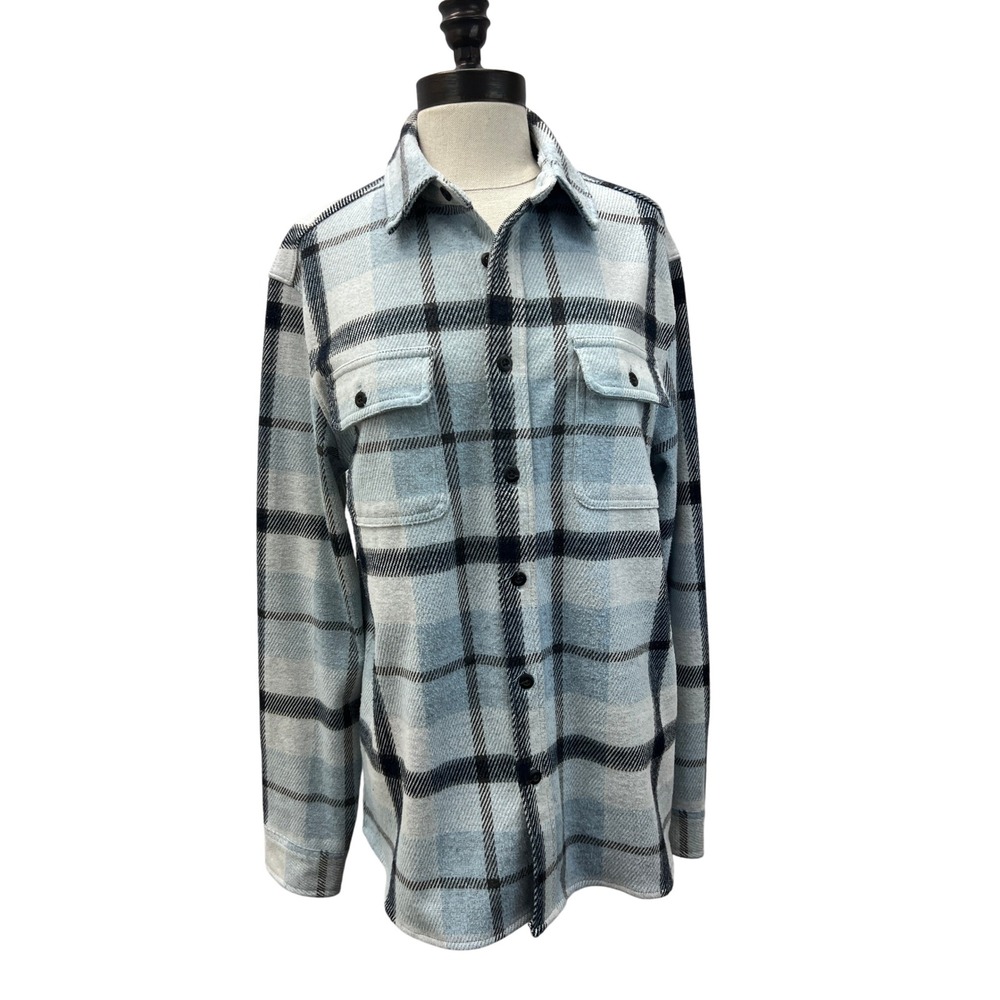 7Diamonds Flannel Shirt Womens S Blue Good Plaid Button Down Long Sleeve
